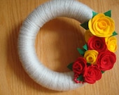 Handmade Yarn Wreath Elegant Decoration With Yellow and Red Roses -10 in wreath