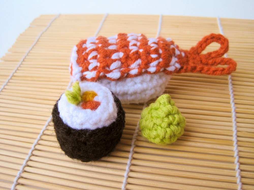 SUSHI CAT TOY catnip sashimi crochet organic crocheted pet toys