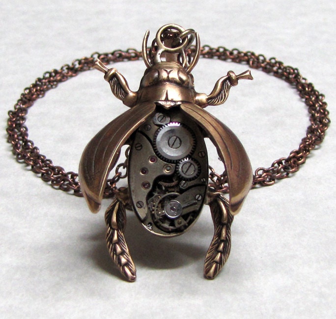 Steampunk Horned Beetle Necklace