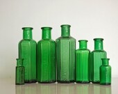 Antique Green Glass Bottles, Poison, Vintage Bottles, Various Sizes, Apothacary