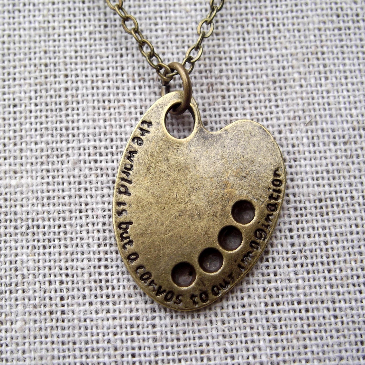 The World Is But A Canvas To Our Imagination Famous Quote on Artist's Palette Charm Necklace