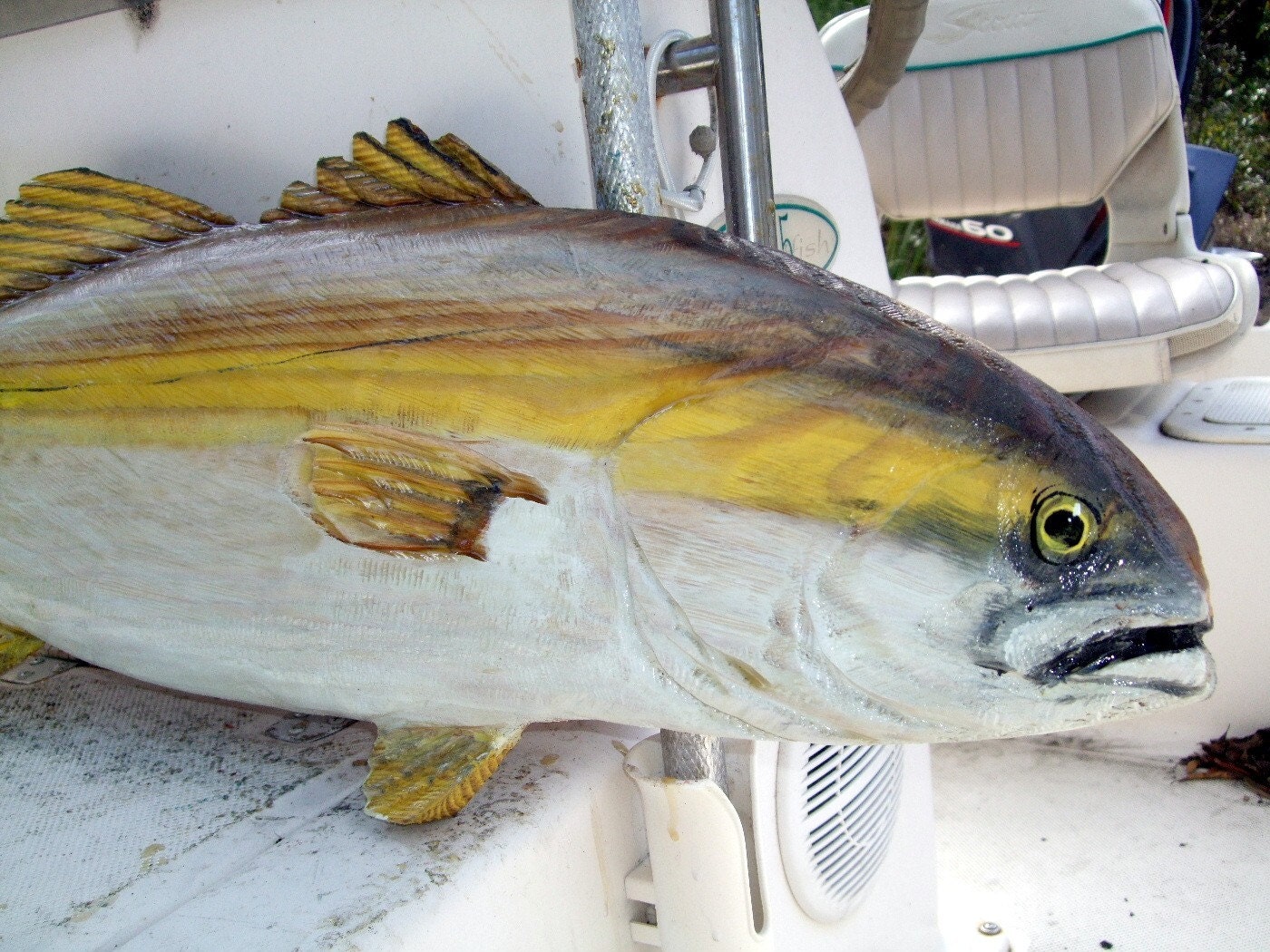Yellowtail Amberjack 42" chainsaw orginial carved saltwater collectible trophy fish sculpture home office deck decor mount