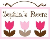 Personalized (Pink and Brown Tulips) Wood Sign Nursery Wall Decor