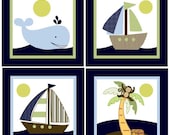 Set of 4 (Ships Ahoy/Whale/Ocean/Pirate) 6 x 6 inch Wood Plaques So Cute
