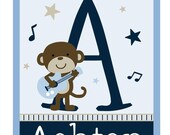 Personalized Monkey Rockstar 8x10-inch Wood Letter Name Sign/Plaque Nursery Decor