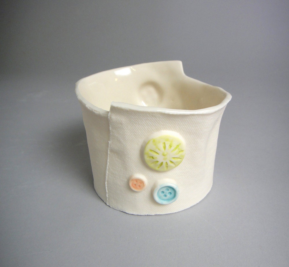 Translucent Porcelain "Shirt cuff" Buttons & seams tea-light / votive holder -colored