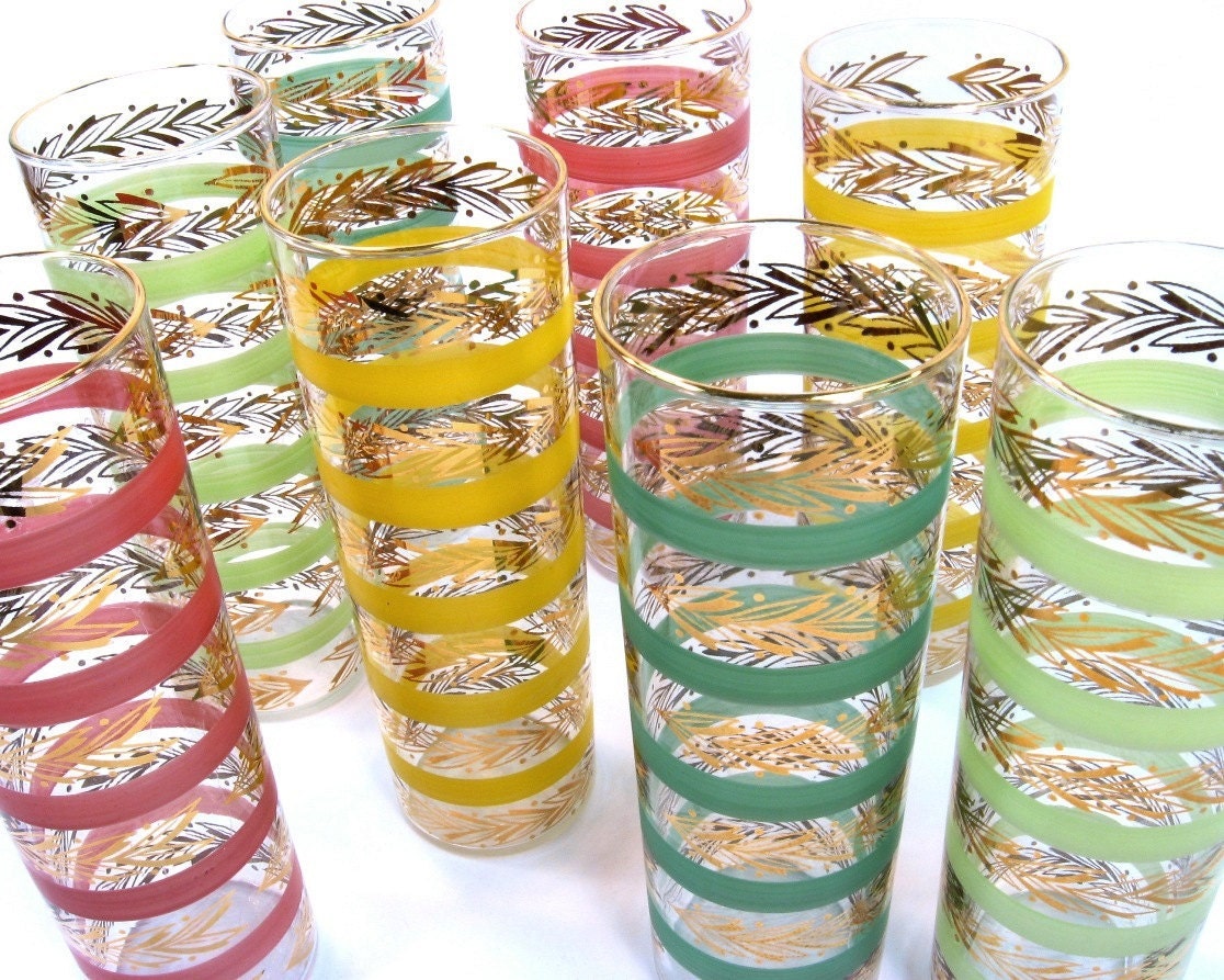 Mid Century Cocktail Glasses Multi Color / Set of Eight / Mad Men Cocktail Party
