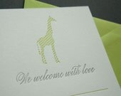 Letterpress Giraffe FIll in Baby Announcements, Set of 10. Eco friendly.