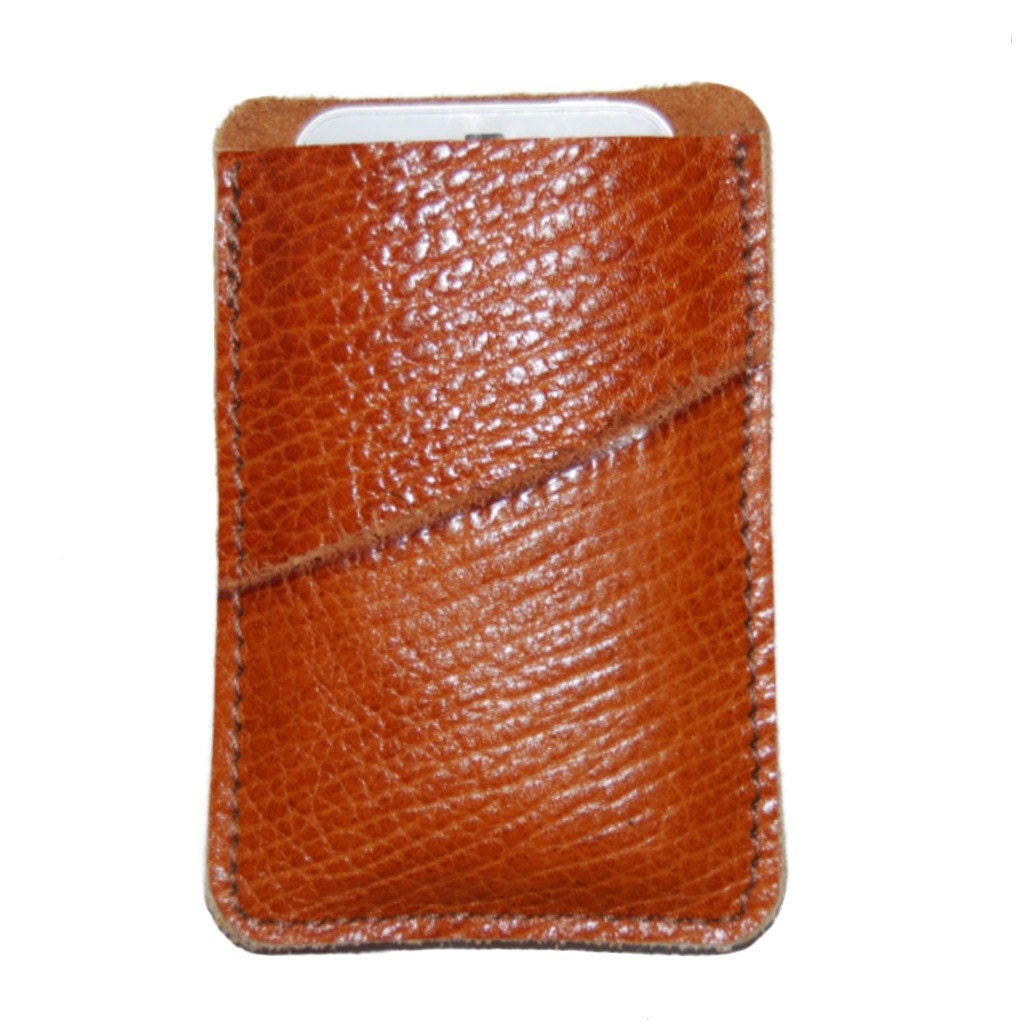 Leather iPhone Case Sleeve Large Pebble Grain Leather Mahogany