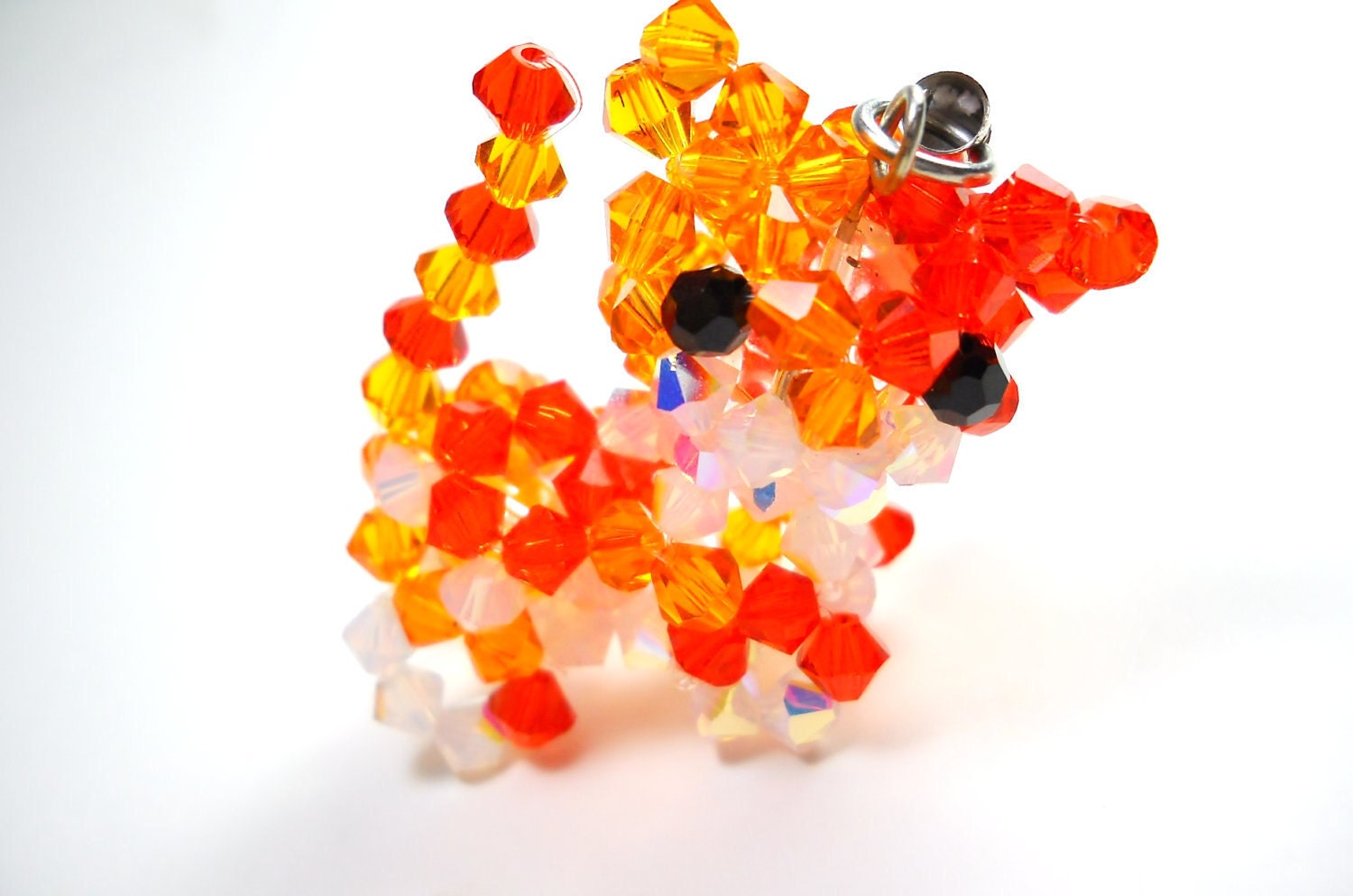 Red Tabby Cat Beaded animal Figure / key chain / charm Swarovski crystals