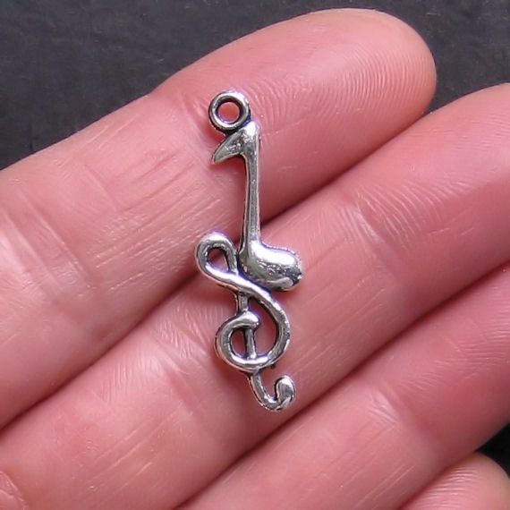 8 Music Charms Antique Tibetan Silver Tone Treble Clef and Half Note - SC322