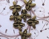 6 Bee Charms Antique Bronze Tone 2 Sided - BC013