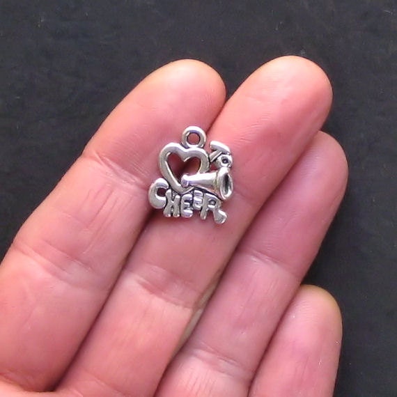 5 Cheerleader Charms Antique Tibetan Silver Tone Love to Cheer - SC711