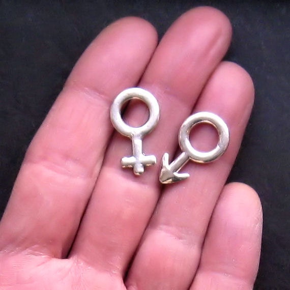 10 Male and Female Symbol Charms Antique Tibetan Silver Tone - SC262