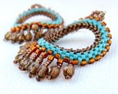 Pocahontas Turquoise bead woven Native American Beaded Chandelier Earrings. Southwestern jewelry  tribal tbteam