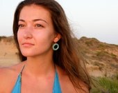 Gypsy Bohemian Turquoise beadwoven hoop earrings.  Boho chic. tbteam Made to order
