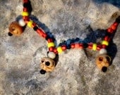 African Tribal skull necklace. Orange, yellow, black, Unisex, ethnic, unique, one of a kind,