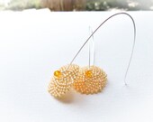 Apricot disk long dangle beadwork earrings. Pastel color seed beads minimalist fashion jewelry