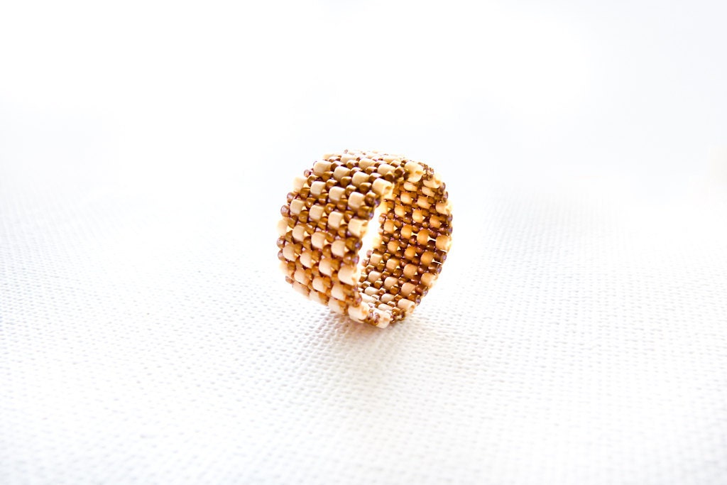 Textured band ring Rustic wedding custom jewelry Seed beads peyote jewelry. Summer fashion