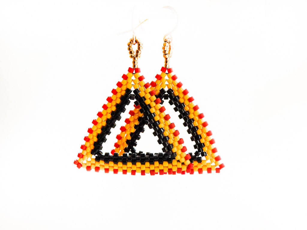 Africa. Tribal geometric shape red yellow black  earrings. African spirit summer fashion jewelry - CallOfEarth
