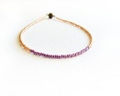 Valentines Day Metallic chic  seed beads beaded anklet Golden purple  thin ankle cuff bracelet. Foot jewelry,
