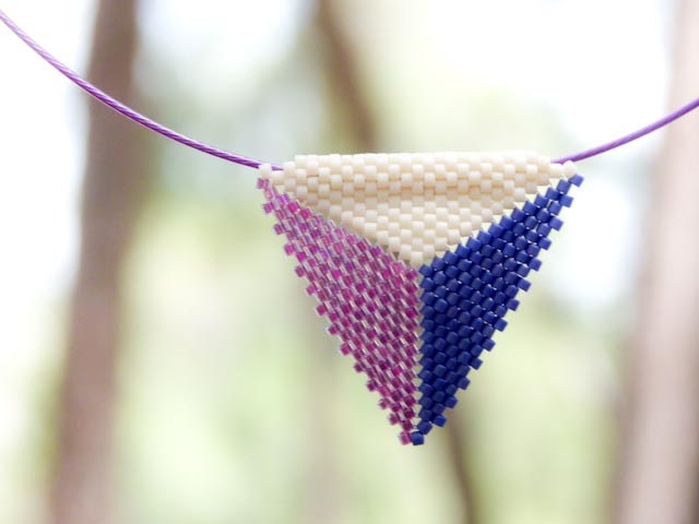 Mystic arrow. Geometric pendant/ necklace Neon Color block seed bead jewelry triangle shapes