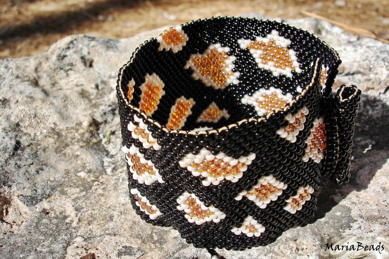 Beadwork Snake Skin cuff / bracelet, Beadwoven seed beads texture fashion jewelry.