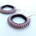 Dust pink black silver beadwork hoop earrings. Steampunk geometric seed beads jewelry Mothers day gift idea