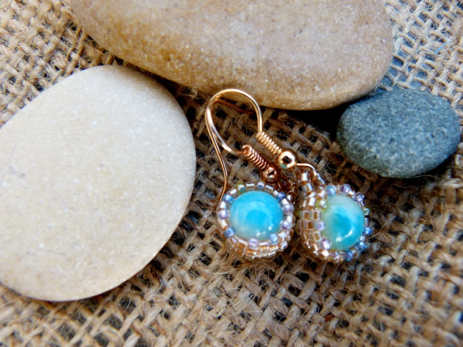 Bridesmade light blue dangle drop earrings. Turquoise, Rustic wedding Beaded jewelry