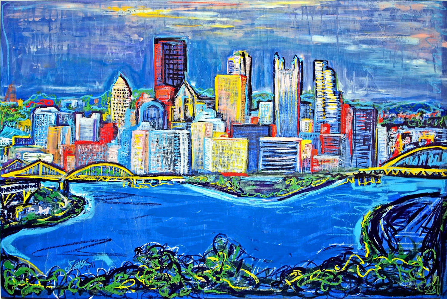 Pittsburgh Skyline Painting by PainterSam on Etsy