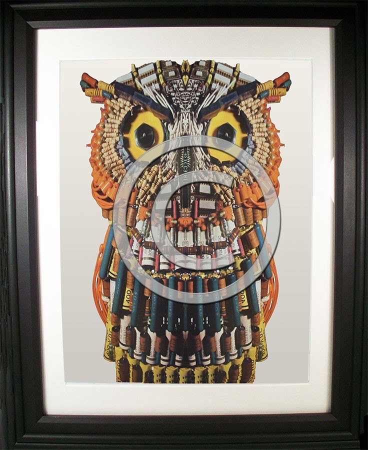 Framed Print of our Wise Owl. Original sculpture for print used in early computer ads of the 1960s.
