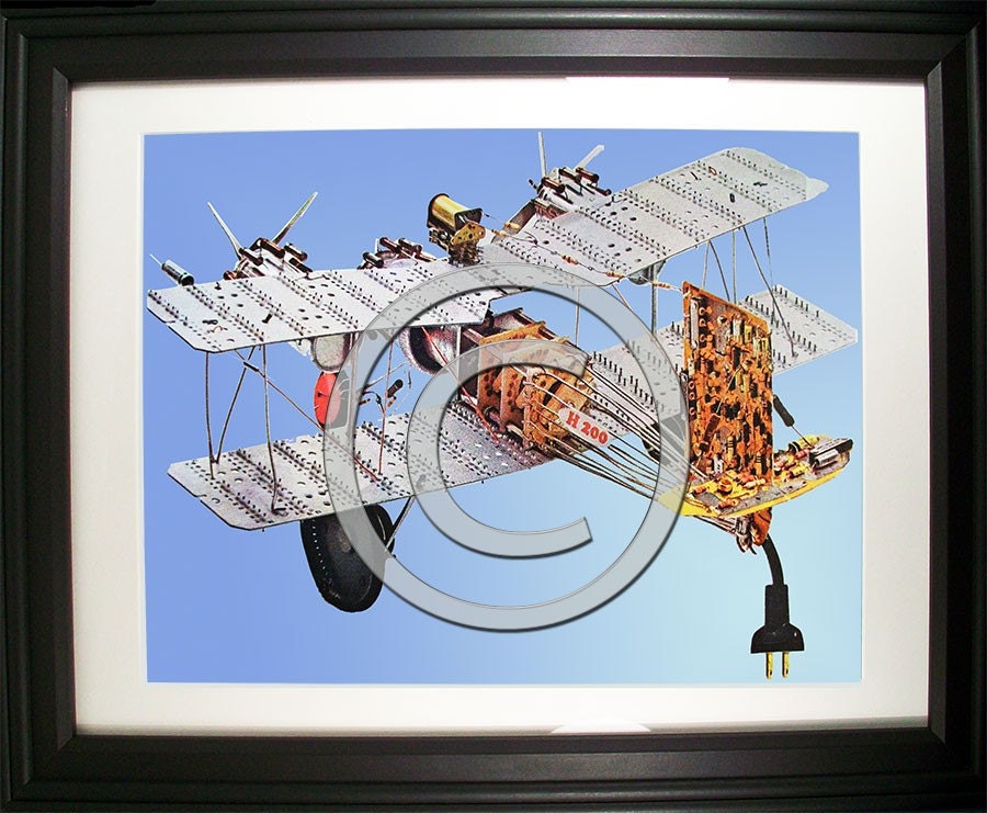 Airplane Fashioned from Computer Parts. Signed Photo Print.