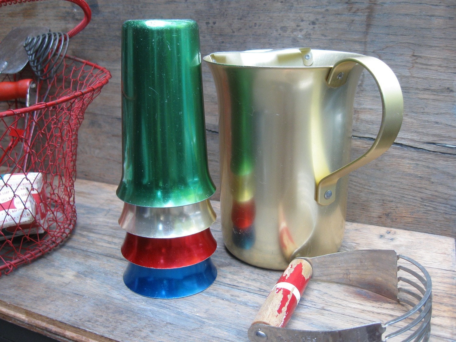 pitcher cups aluminum by cups colored aluminum and set FatDogAntiques colored vintage vintage