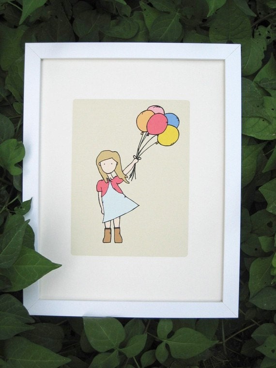 Childrens Art Print - Nursery Art Print - GIRLS Kids Room Decor - Fly Away - 5x7