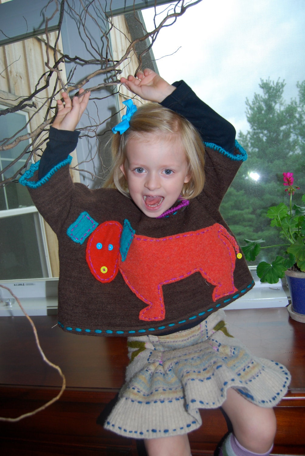Merino Wool Felted Wiener Dog Sweater for Girls 4-6