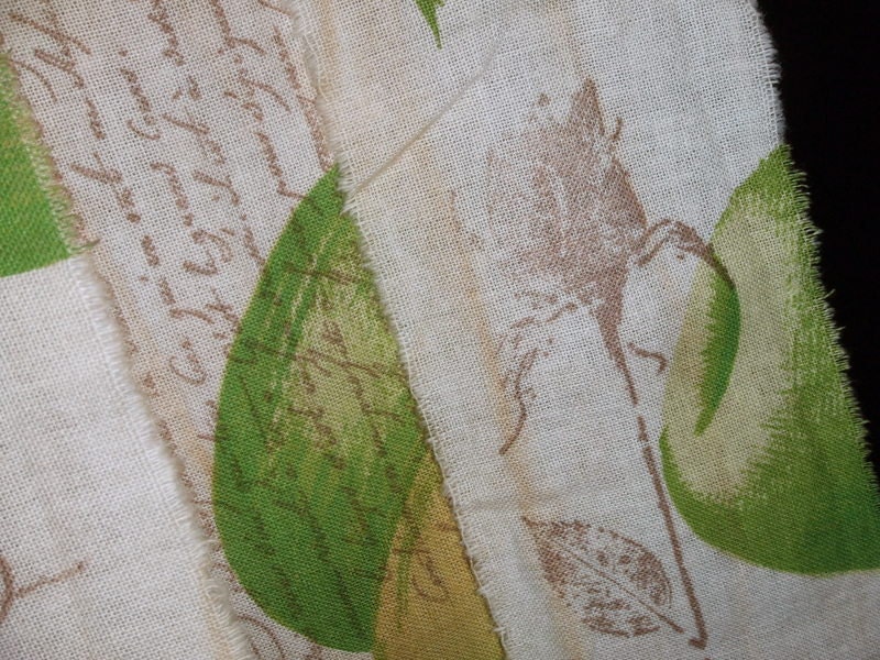 RESERVED - FINAL LISTING - Hand Stamped Trim - Green Apples - Paris letter - stamped fabric - embellishment - French influence