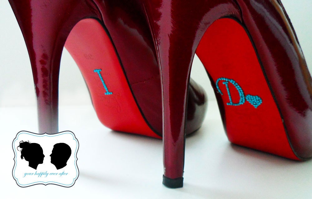 I DO Crystal Wedding Shoe Stickers with HEART in Blue