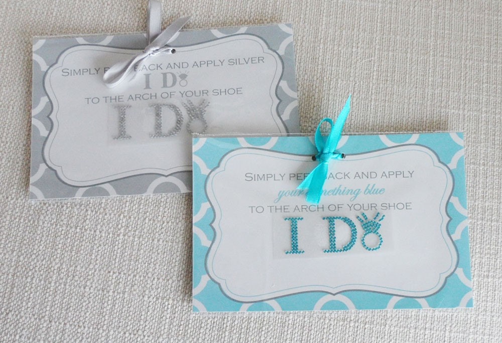Wedding I DO Crystal Shoe Stickers in Blue with Diamond Wedding Ring for your Bridal Shoes