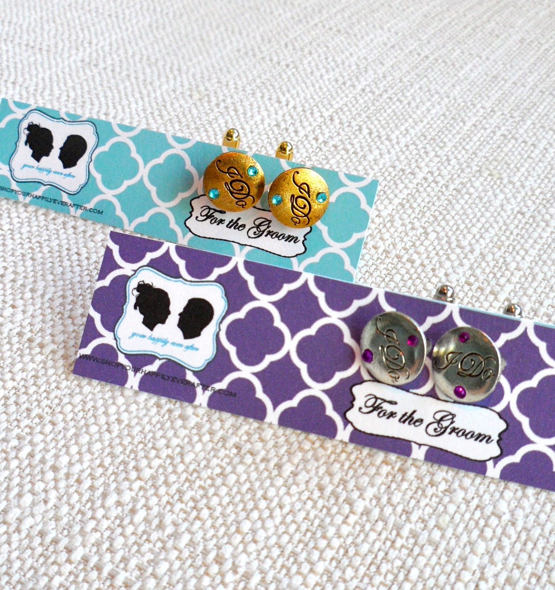 I DO Cufflinks with Colored Crystal - Perfect Grooms Gift - Groomsman - Best Man Gift