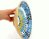 Blue fruit bowl glass mosaic art home decor serving