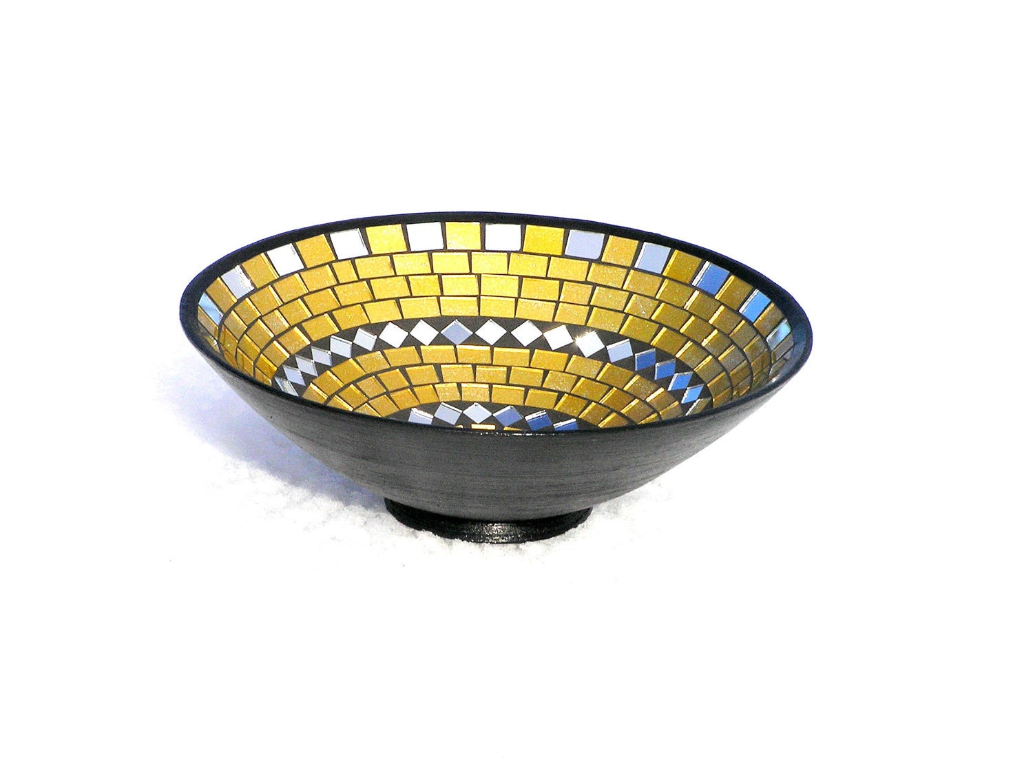 Golden yellow mustard home decor bowl with mirror pieces mosaic