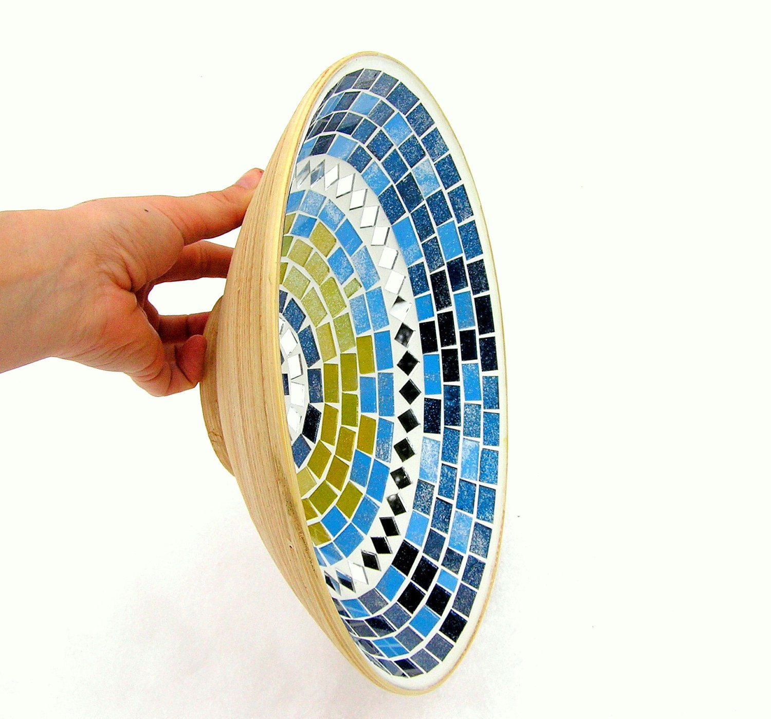 Blue fruit bowl glass mosaic art home decor serving