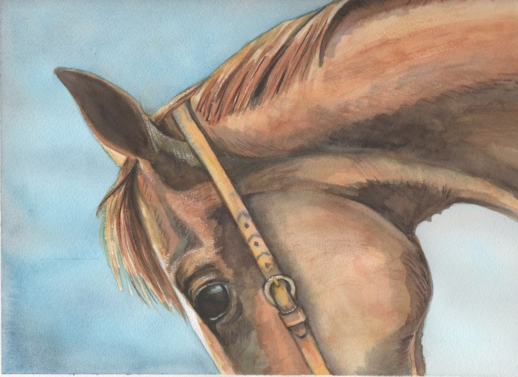 Art watercolor original painting quarter horse equine portrait Arches watercolor paper