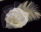Rose and Feather Bridal Hair Clip