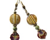 beaded pierced earrings - unique exotic fall colors - handmade - sole set