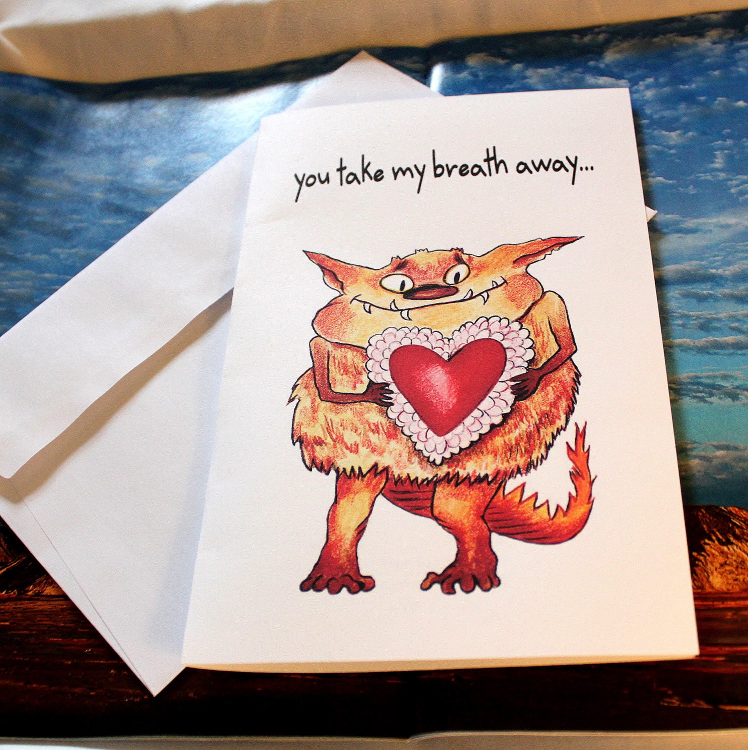greeting card Tasmanian devil red lace heart-funny-sweetheart