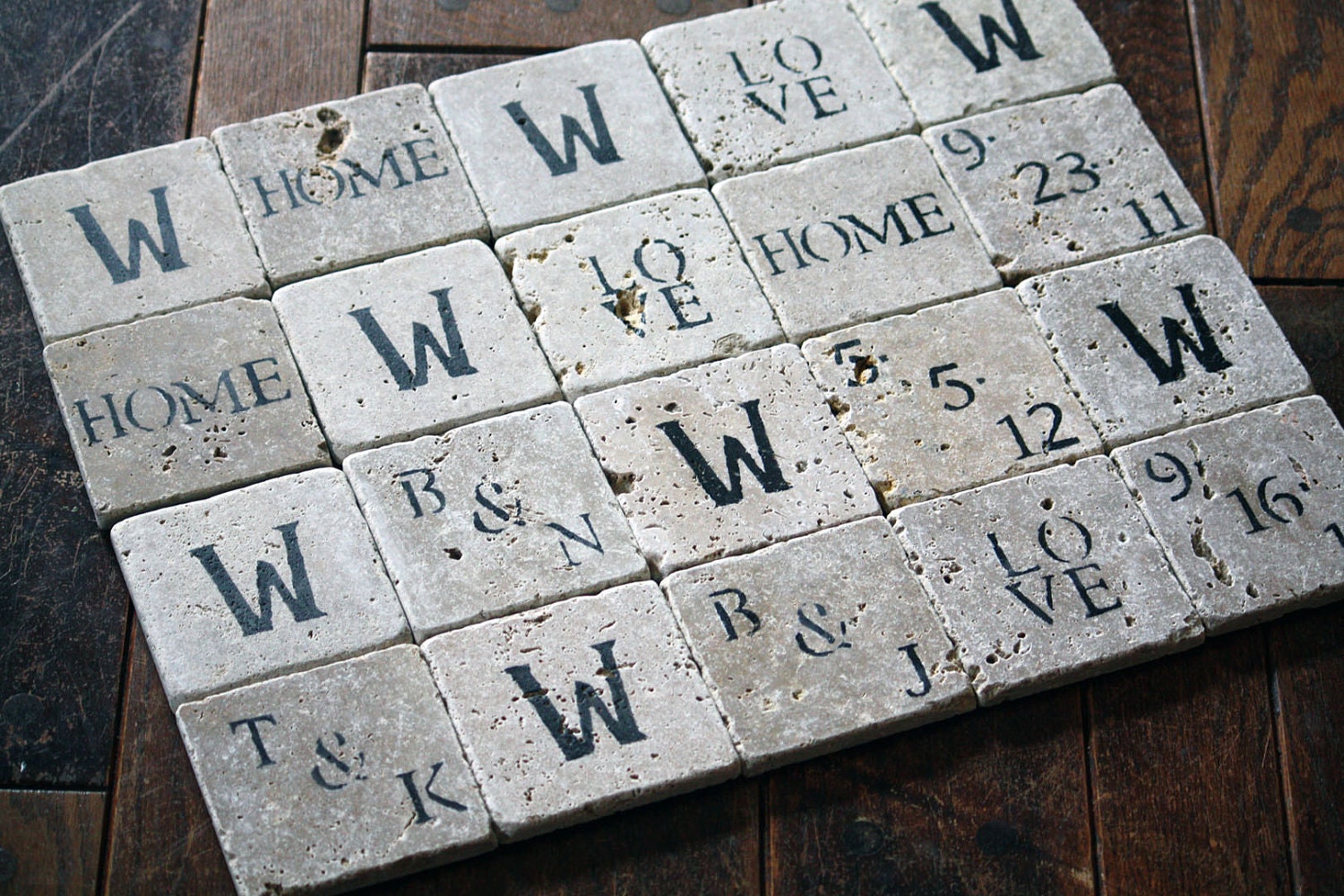 Mix and Match Personalized Coasters, Natural Tumbled Marble Coaster Set of 4, Couple, Anniversary, Wedding Gift, Housewarming, Bridal Shower