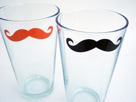 Moustache Pint Glasses - Variety of Colors and Styles (set of 2)