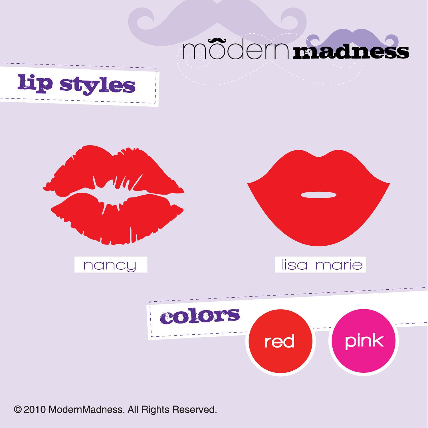 Mustache and Kiss Mug (Set of 2) - Variety of Colors and Designs
