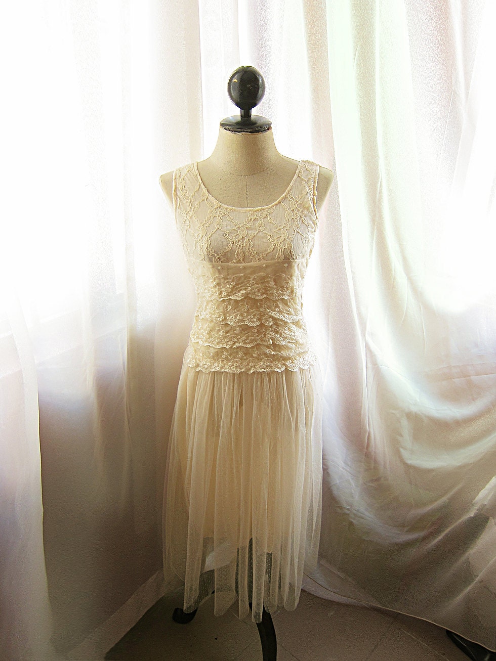 Romantic Victorian Cream Lace Bohemian Dress Chantilly French Dreamy Misty Country Rustic Whimsical Fantasy Jardin Long Dress